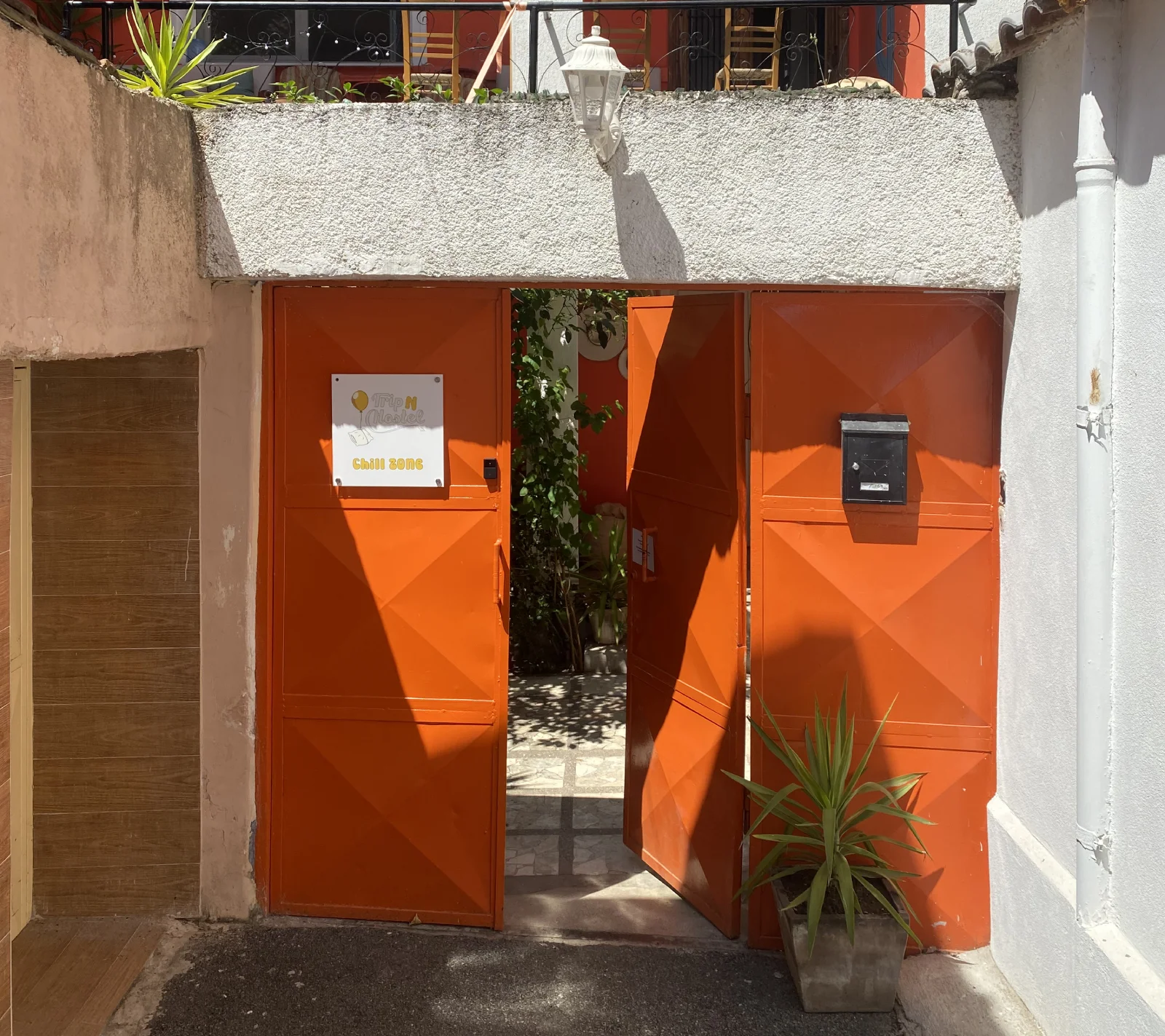 Chill Zone building entrance with orange gate