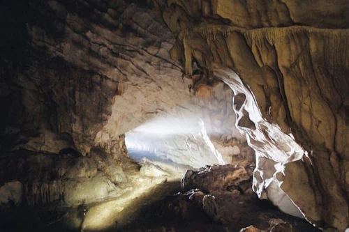 Pellumbas cave entrance with stalactites