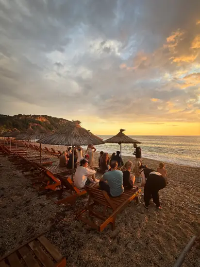 Private beach at sunset — Trip'N'Hostel Seaside, Himare